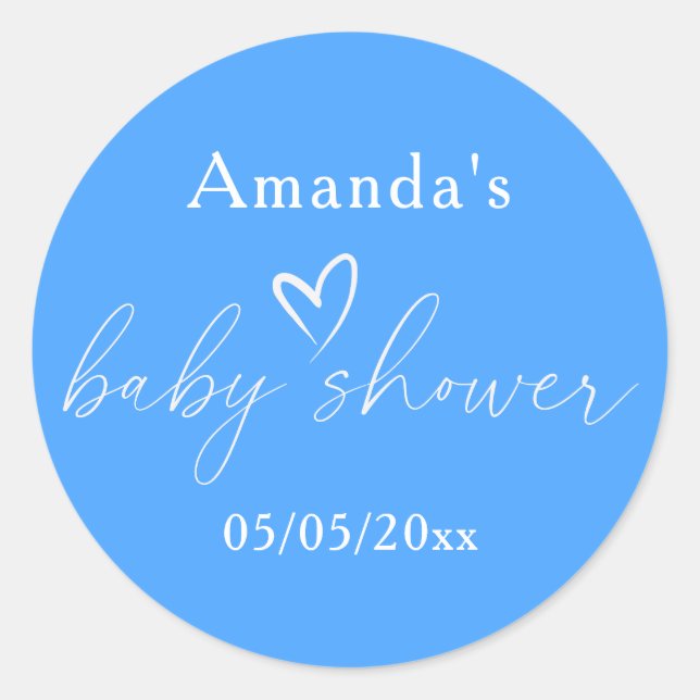 Minimalist Simple Blue Baby Shower Classic Round Sticker (Front)