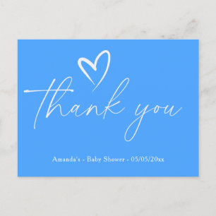 Minimalist Simple Blue Baby shower thank you Postcard