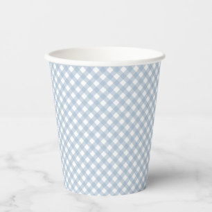 Minimalist Simple Blue Gingham Plaid Pattern Paper Cups