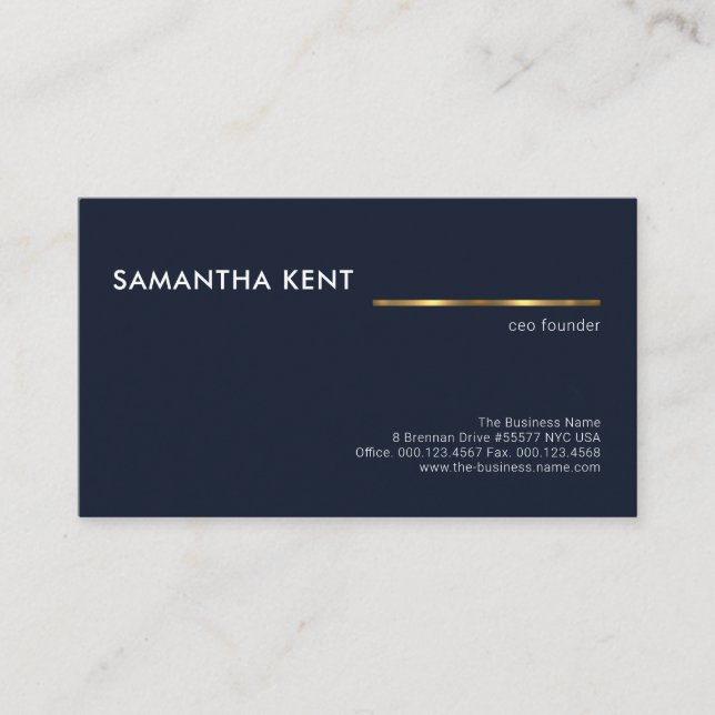 Minimalist Simple Blue Gold Line Founder CEO Business Card (Front)