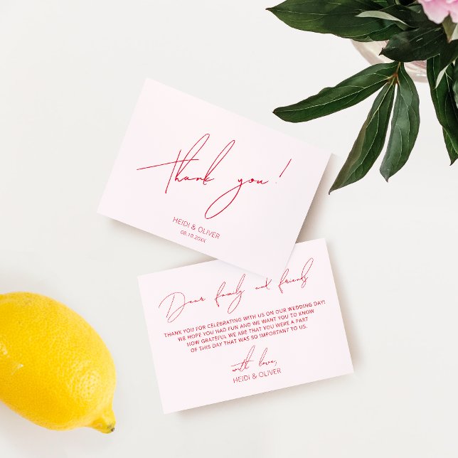 Minimalist Simple Blush Pink & Red Thank You Card (Creator Uploaded)