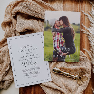 Minimalist Simple Boho Modern Rustic Photo Wedding Invitation