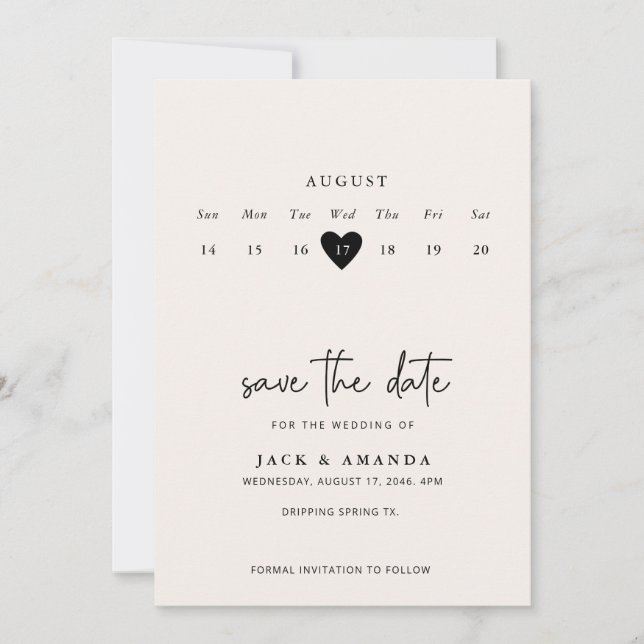 Minimalist Simple Calender Wedding save the date (Front)