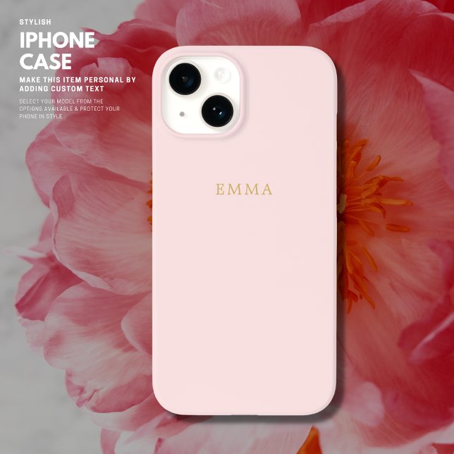 Minimalist Simple Chic Blush Pink Gold Monogram iPhone Case (Creator Uploaded)