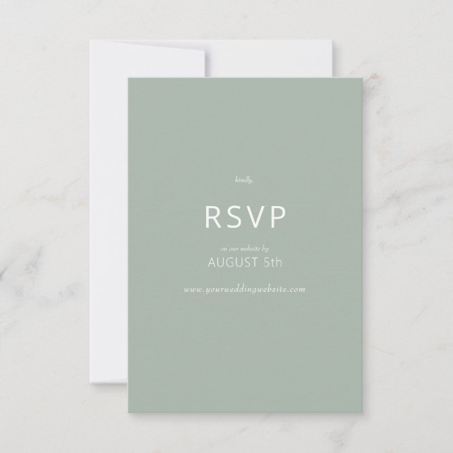 Minimalist Simple Chic Sage Green Wedding RSVP Card (Front)