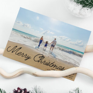 Minimalist Simple Christmas Script Overlay 1 Photo Holiday Card
