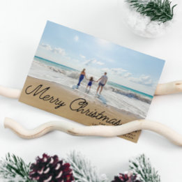 Minimalist Simple Christmas Script Overlay 1 Photo Holiday Card