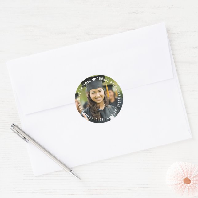 Minimalist Simple Circle Modern Graduation Photo Classic Round Sticker (Envelope)