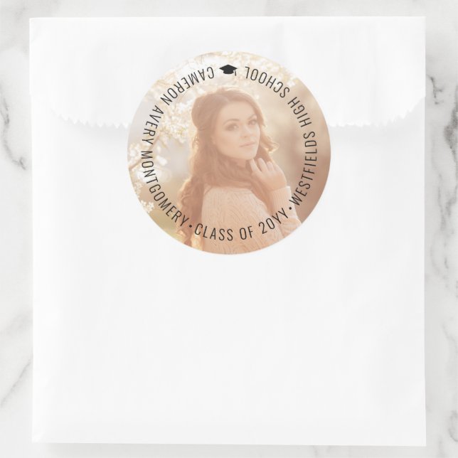 Minimalist Simple Circle Modern Graduation Photo Classic Round Sticker (Bag)
