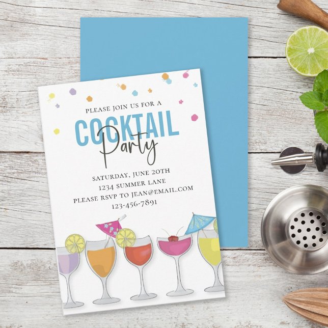 Minimalist Simple Cocktail Party Modern Blue Invitation (Creator Uploaded)