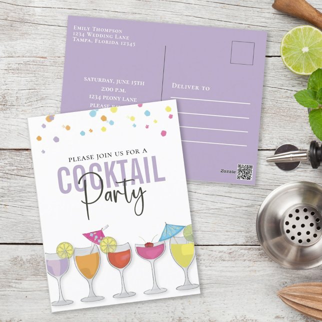 Minimalist Simple Cocktail Party Modern Invitation Postcard (Creator Uploaded)