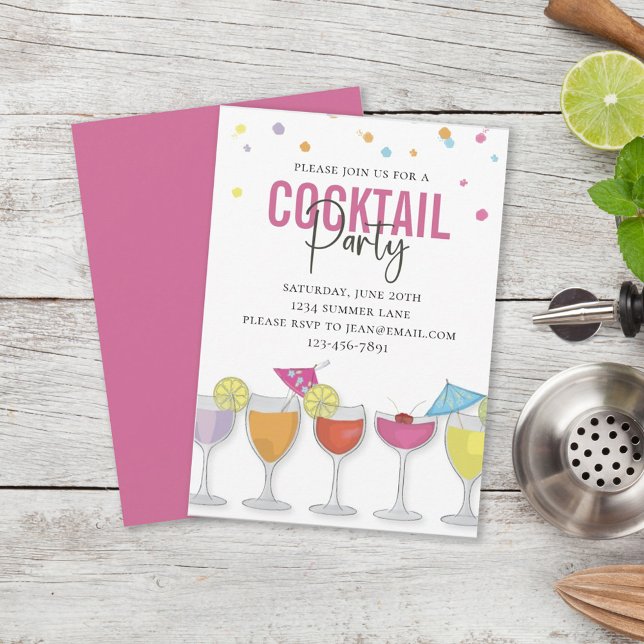Minimalist Simple Cocktail Party Modern Pink Invitation (Creator Uploaded)
