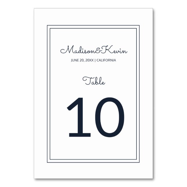 Minimalist Simple Cursive Script Wedding Table Number (Front)