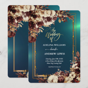 Minimalist Simple Cute Green Rose,Gold Frame  Invitation