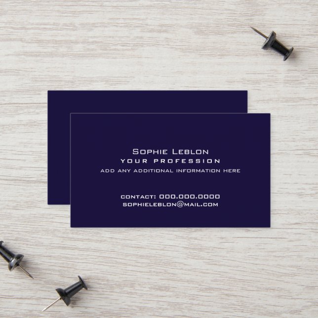 Minimalist Simple Dark-Blue Professional Calling Card (Front/Back In Situ)