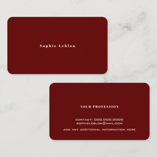 Minimalist Simple dark-red  Calling Card (Front/Back)