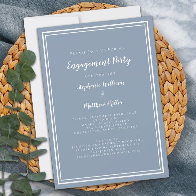 Minimalist Simple Dusty Blue Engagement Party Invitation (Minimalist Simple Dusty Blue Engagement Party Invitation)
