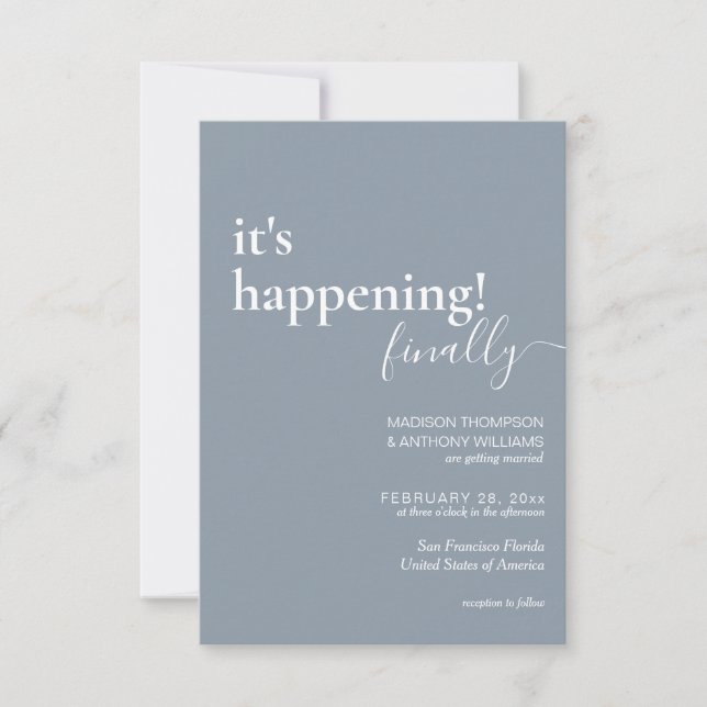 Minimalist Simple Dusty Blue Photo Wedding Invitation (Front)