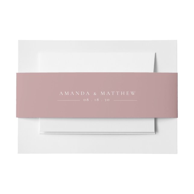 Minimalist Simple Dusty Rose Mauve Wedding Invitation Belly Band (Front Example)