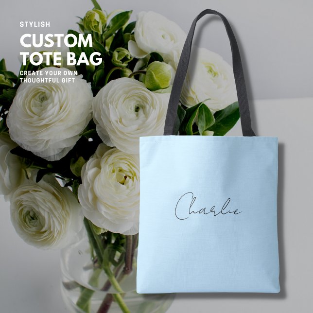 Minimalist Simple Elegant Blue Script Name Tote Bag (Creator Uploaded)