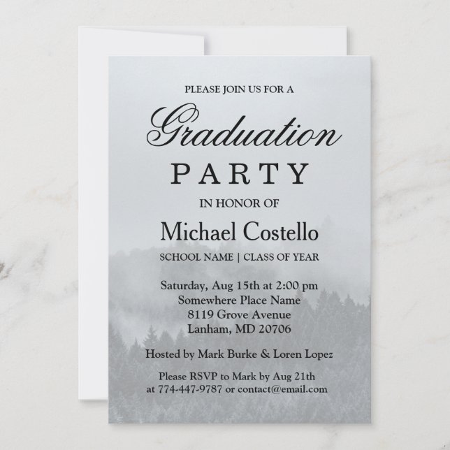 Minimalist Simple Elegant Forest Misty Graduation  Invitation (Front)