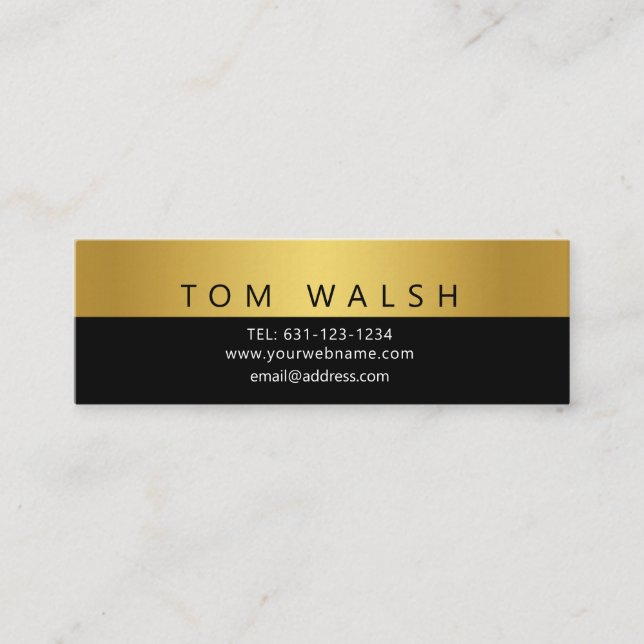 Minimalist Simple Elegant Gold-Black Business Card (Front)