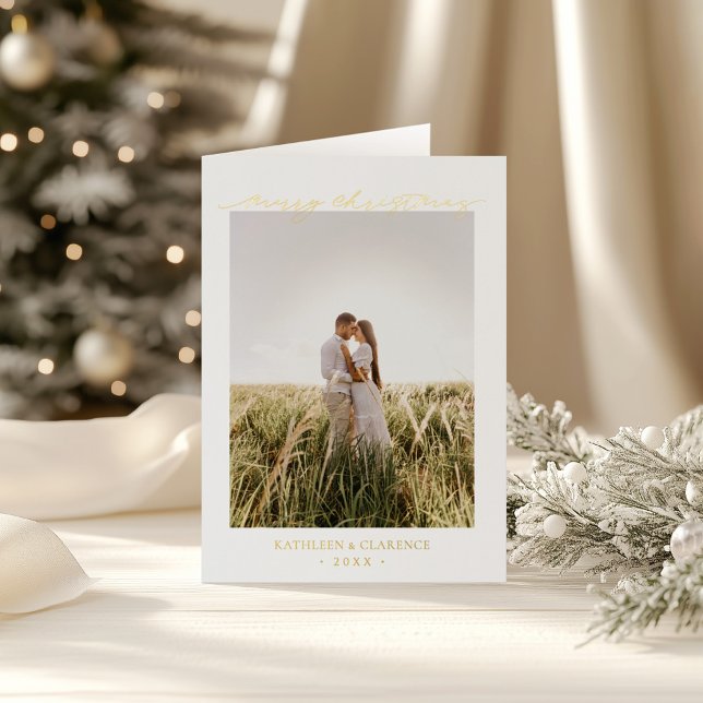 Minimalist Simple Elegant Photo Classic Christmas Foil Holiday Card (Creator Uploaded)