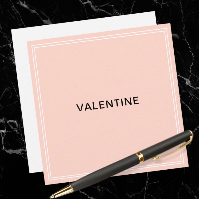 Minimalist Simple Elegant Pink Valentine's Day Card (A chic Valentine's Day flat card in pale pink and white, with the word 'Valentine' across the center)