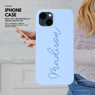 Minimalist Simple Elegant Script Blue Monogram Case-Mate iPhone 14 Plus Case