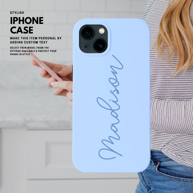 Minimalist Simple Elegant Script Blue Monogram Case-Mate iPhone Case (Creator Uploaded)