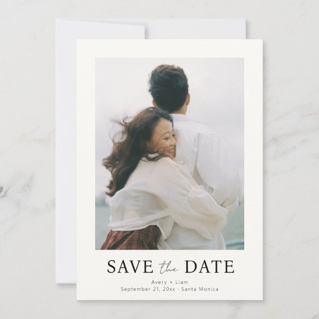 Minimalist Simple Elegant Text and Photo Wedding Save The Date (Front)