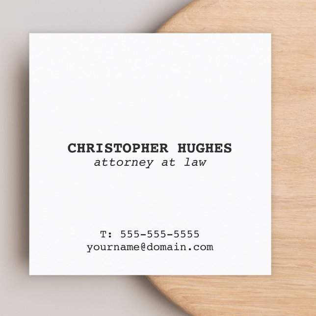 Minimalist Simple Elegant White Attorney at law Square Business Card (Creator Uploaded)