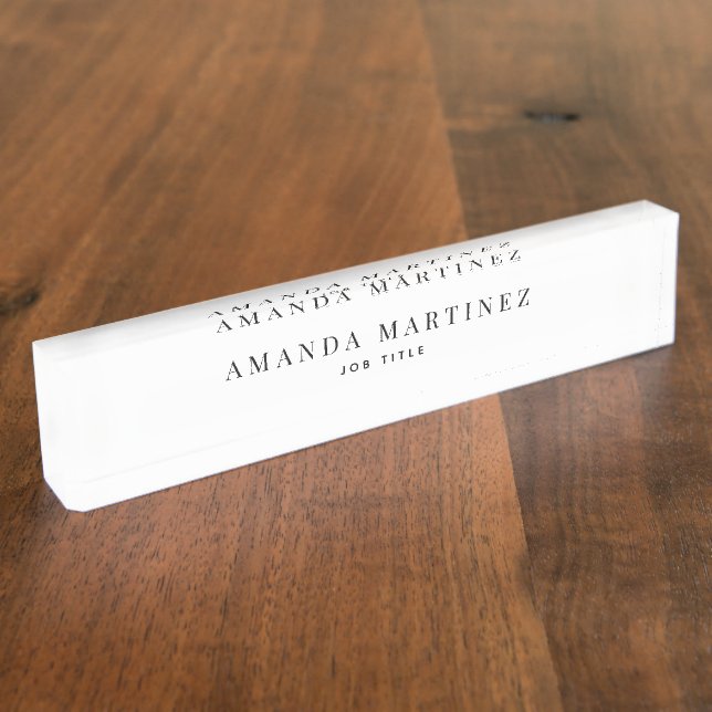 Minimalist Simple Elegant White Desk Name Plate (Side)