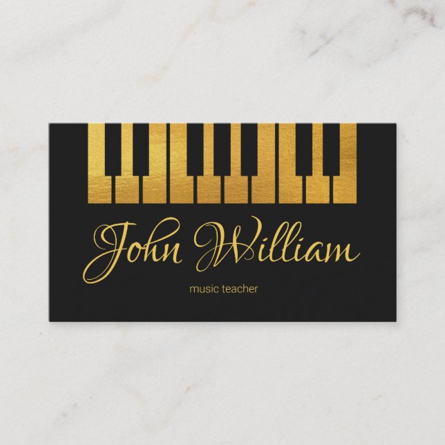 Minimalist Simple Faux Gold Piano Keys Business Card (Front)