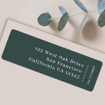 Minimalist Simple Forest Green Return Address Return Address Label<br><div class="desc">A stylish modern holiday return address label with a classic typography address with a dividing line and family name with a vertical text direction in white. The design has a dark forest green feature colour and is in a 'scandi' scandinavian design style. The address and name can be easily customised...</div>