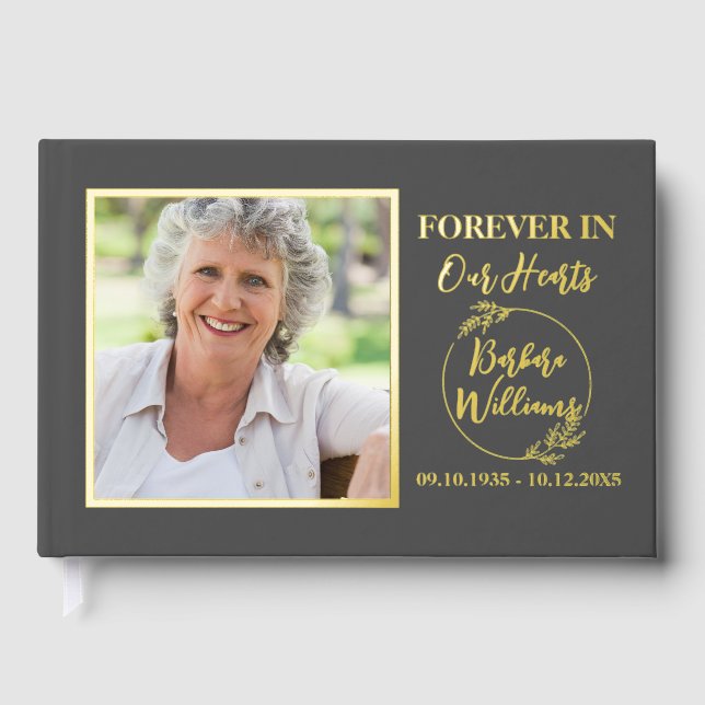 Minimalist Simple Funeral Mermorial Foil Guest Book (Front)