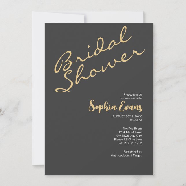 Minimalist & Simple Gold and Grey Bridal Shower Invitation (Front)