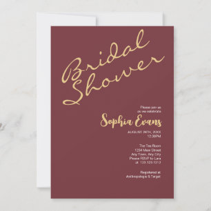 Minimalist & Simple Gold and Wine Bridal Shower Invitation