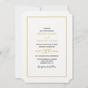 Minimalist Simple Gold Black & White Wedding Invitation