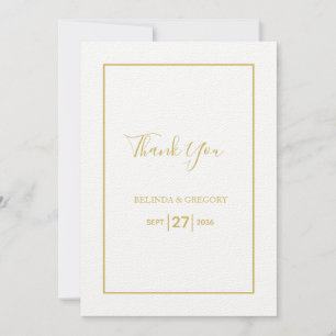 Minimalist Simple Gold Black & White Wedding Thank You Card
