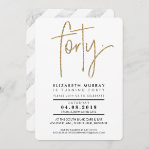 MINIMALIST simple gold glitter 40th FORTY INVITE