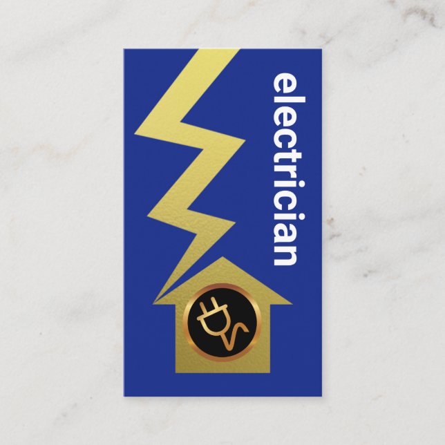 Minimalist Simple Gold Lightning Home Electrician Business Card (Front)