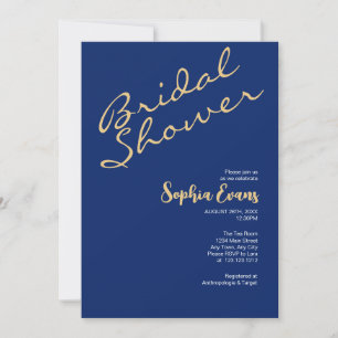 Minimalist & Simple Gold Sapphire Bridal Shower Invitation