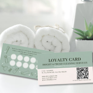 Minimalist Simple Green Cream Cleaning Services Loyalty Card