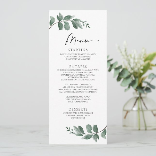 Minimalist Simple Greenery Foliage Wedding Menu (Standing Front)
