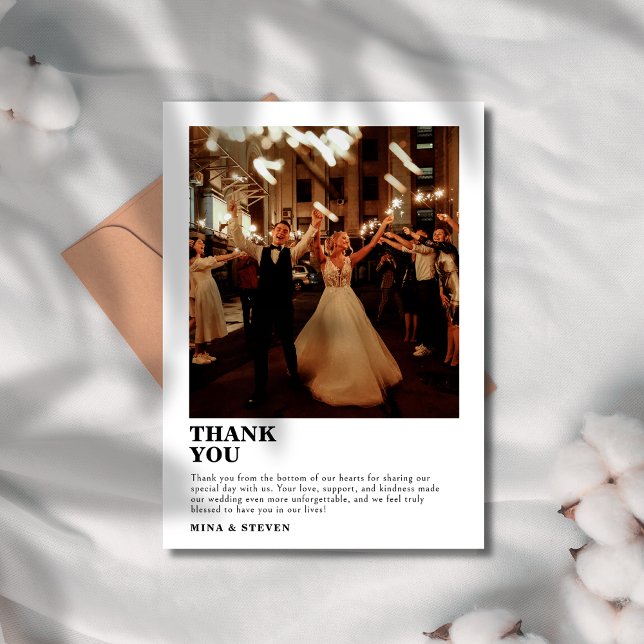 Minimalist simple hand lettering photo wedding  thank you card (Creator Uploaded)