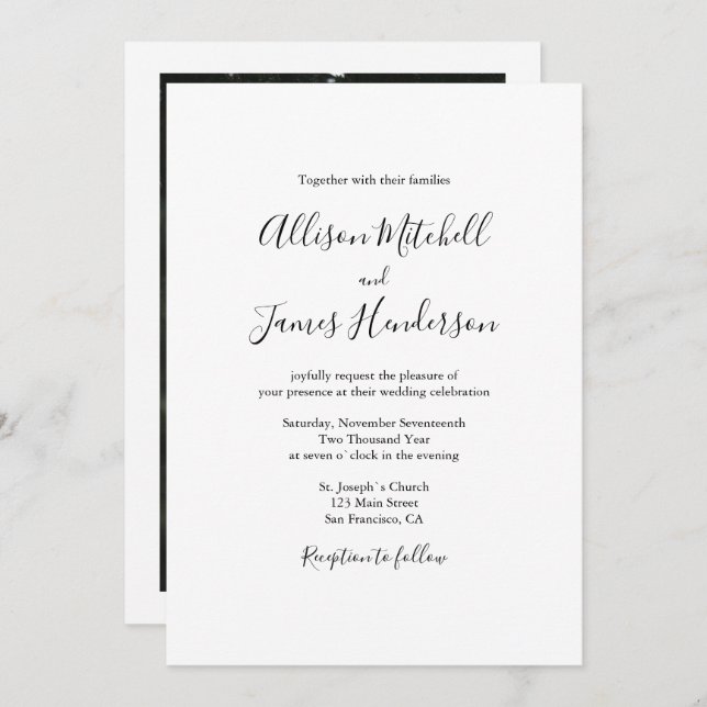 Minimalist Simple Handwritten Script Wedding Photo Invitation (Front/Back)