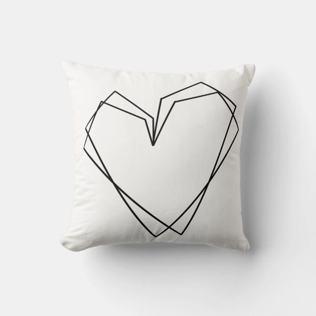 Minimalist Simple Heart Line Art Red White Cushion (Front)