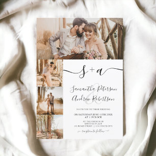Minimalist simple initials script 5 photos wedding invitation