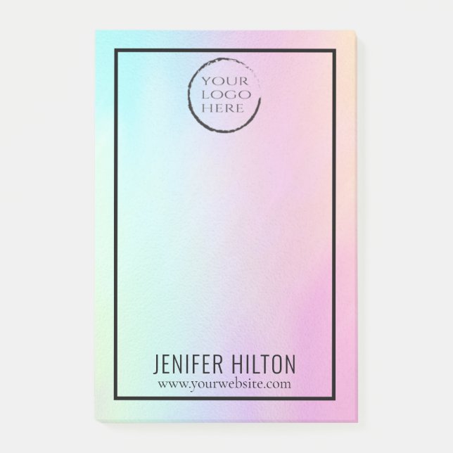 Minimalist simple iridescent holographic your logo post-it notes (Front)